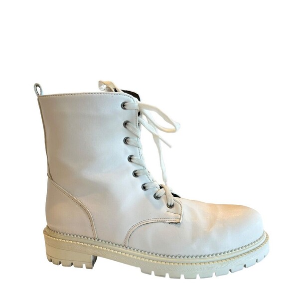 Unbranded Women's White Combat Boots Lace Up/Side Zip 9.5 EU 40 - Picture 1 of 10